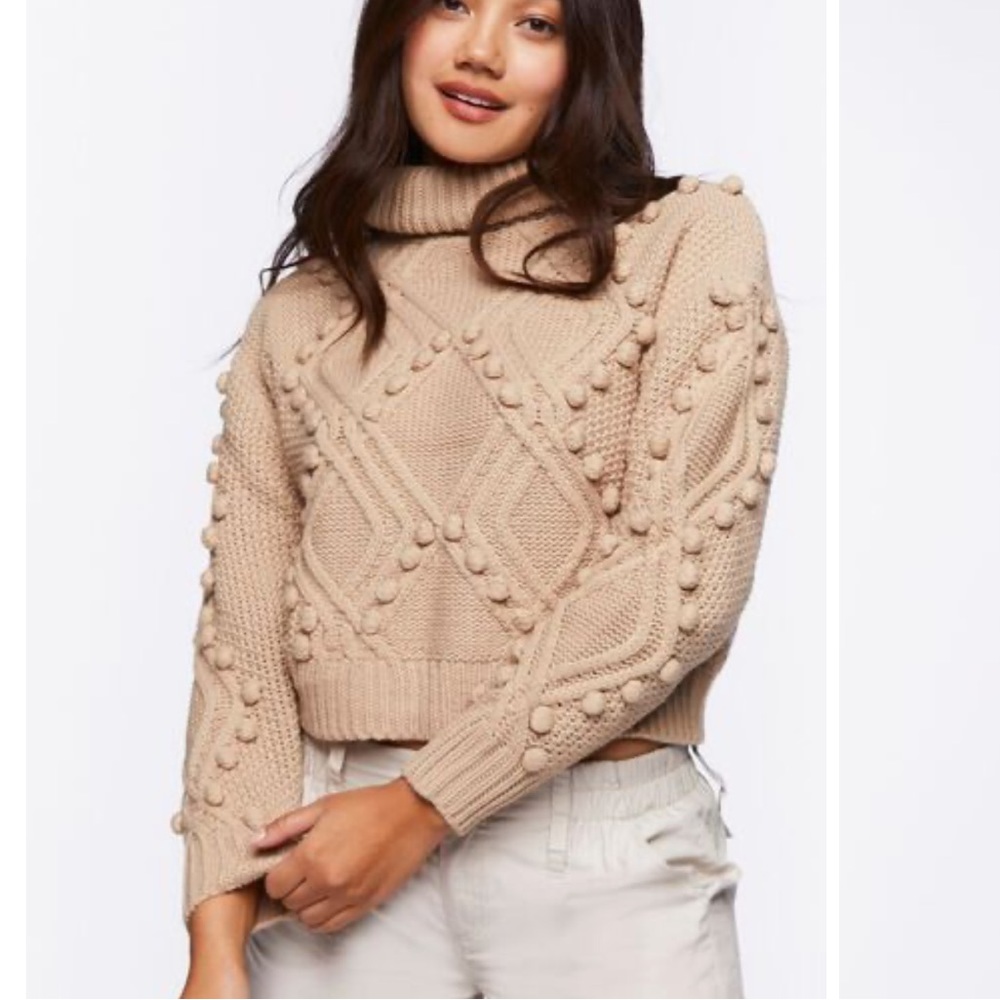 Cropped Pom Pom Turtleneck Sweater